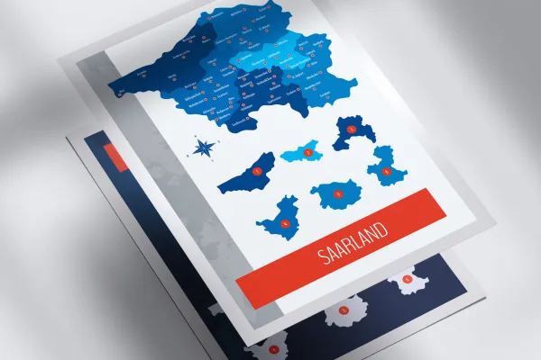 Landkarte Saarland mit Landkreisen in verschiedenen Designs