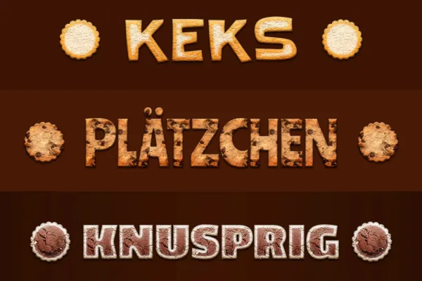 Beispiel: Zum Anbeißen! – So sehen deine Texte und Grafiken mit den knusprigen Cookie-Styles aus.