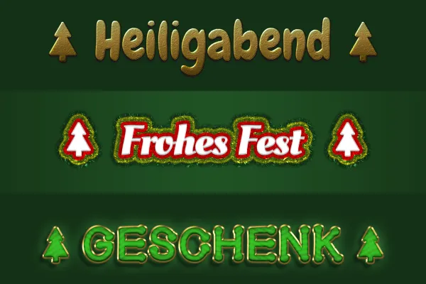 Beispiel: Ein Hingucker auf jeder Weihnachtskarte – lege einfach diese festlichen Photoshop-Stile auf.