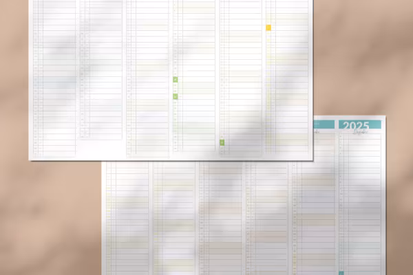 Dos páginas - todo lo importante a la vista - con el calendario semestral 2025.