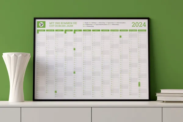Alle wichtigen Daten für 2024 im Überblick – hänge den Jahresplaner im Office auf.