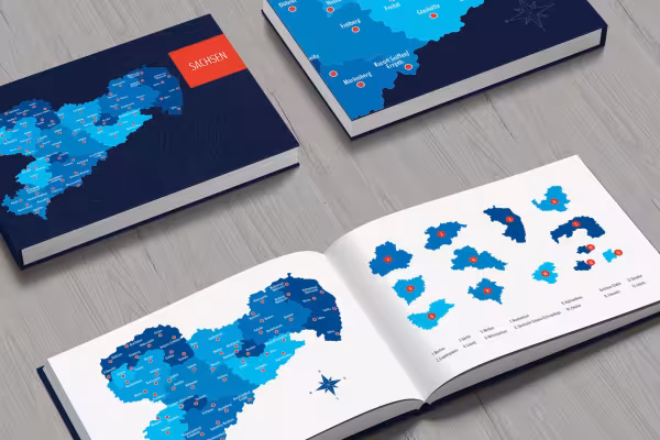 Map of Saxony with counties in one book