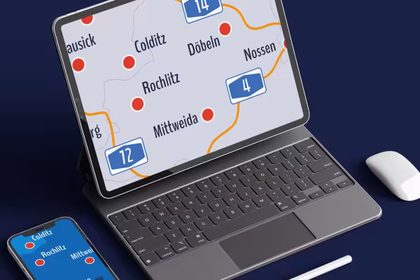 Map of Saxony with counties on a laptop
