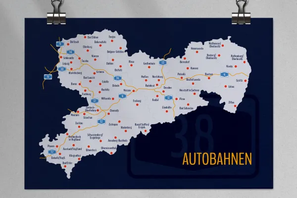 Landkarte Sachsen mit Landkreisen und Autobahnen