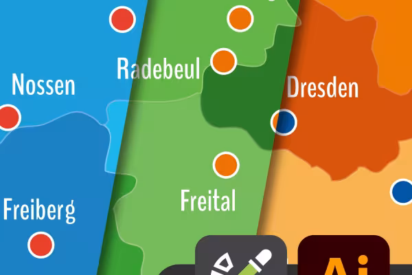 Map of Saxony with districts for editing in Illustrator