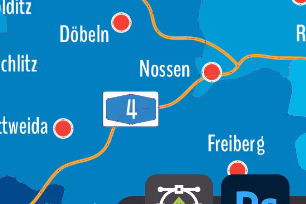 Map of Saxony with counties for Photoshop