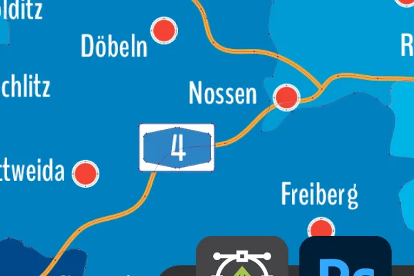 Landkarte Sachsen mit Landkreisen für Photoshop