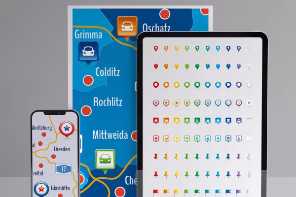 Icons for marking locations on maps