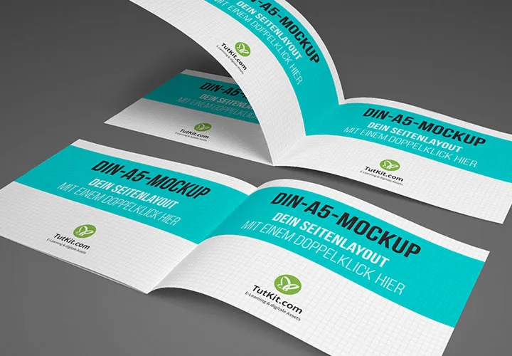 Mockups af brochurer i A5-landscape-format