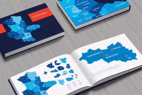 Map of Saxony-Anhalt with counties in one book