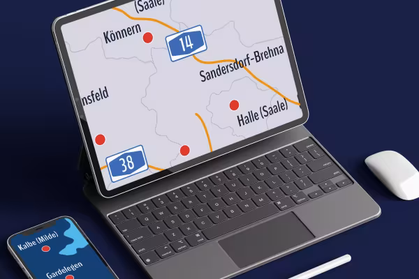 Map of Saxony-Anhalt with counties on a laptop