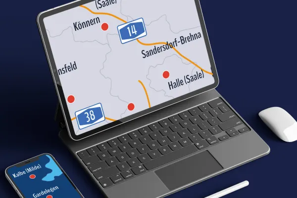 Landkarte Sachsen-Anhalt mit Landkreisen auf einem Laptop