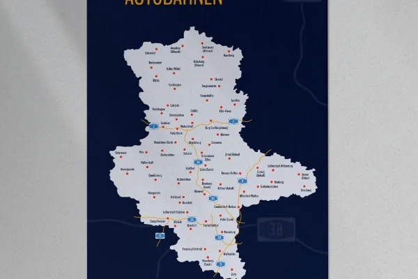Kaart Sachsen-Anhalti liidumaast koos maakondade ja maanteedega
