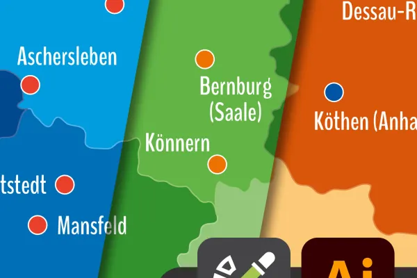Landkarte Sachsen-Anhalt mit Landkreisen für Illustrator in verschiedenen Farben