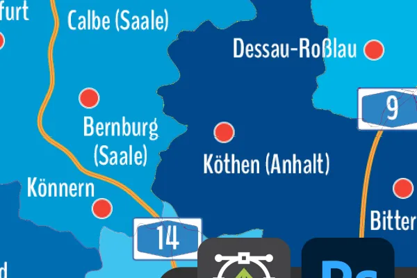 Landkarte Sachsen-Anhalt mit Landkreisen für Photoshop