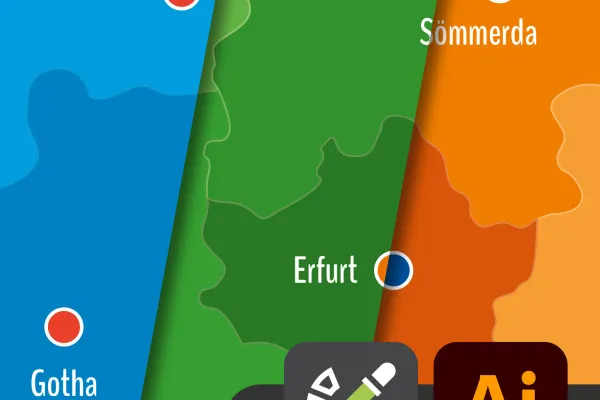 Landkarte Thüringen mit Landkreisen für Adobe Illustrator