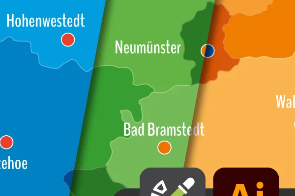Kaart Schleswig-Holsteinist ja Hamburgist koos maakondadega Adobe Illustratori jaoks
