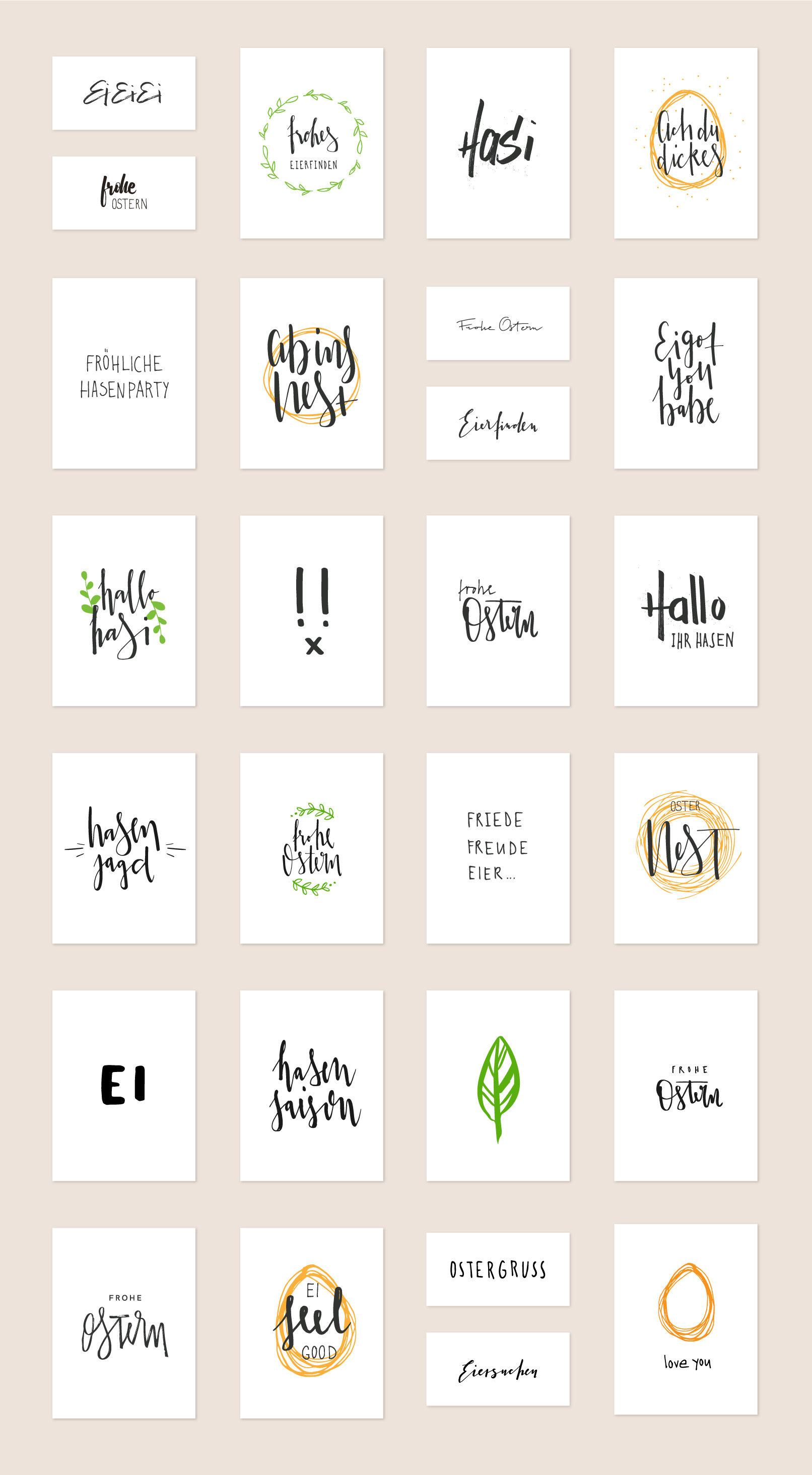 Platziere mit den österlichen Handlettering-Vorlagen auf deinen Bildern formschöne Glückwunsch- und Grußbotschaften. Handlettering-Vorlagen für Ostern