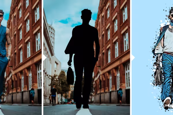 Hombre en la calle, flujo de trabajo para utilizar la acción de Photoshop Dibujos animados