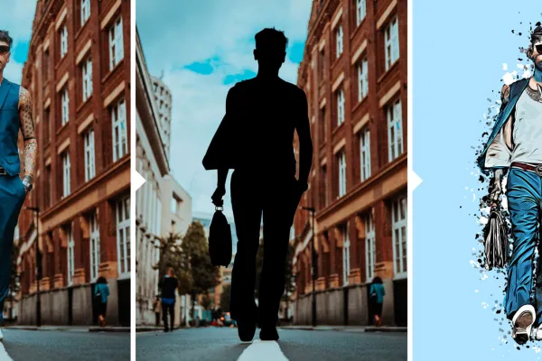 Mann på gaten, arbeidsflyt for å bruke Photoshop-handlingen Tegneserie