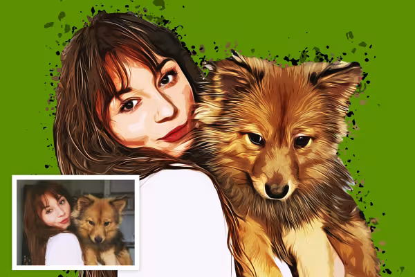Mujer con aspecto de dibujo animado al óleo, creado con una acción de Photoshop