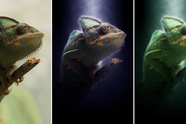 Kameleon i mystisk lys, oprettet med en Photoshop-handling
