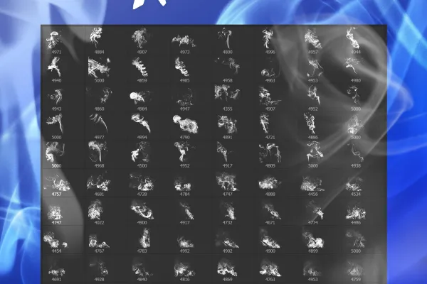 Pratinjau 100 kuas dengan efek asap dan smoke untuk Photoshop dan sejenisnya.