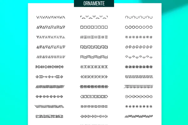 Podgląd na 100 pędzli do Adobe Illustratora z ornamentami.
