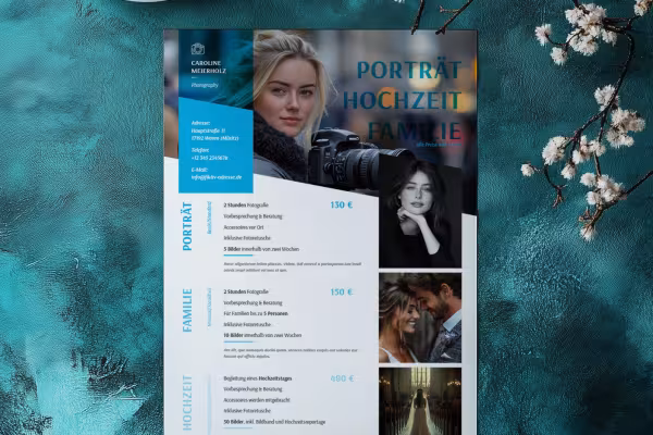 Preislisten-Vorlage für Fotografen (Fachfotografie) zur Bearbeitung in Photoshop, InDesign und Word