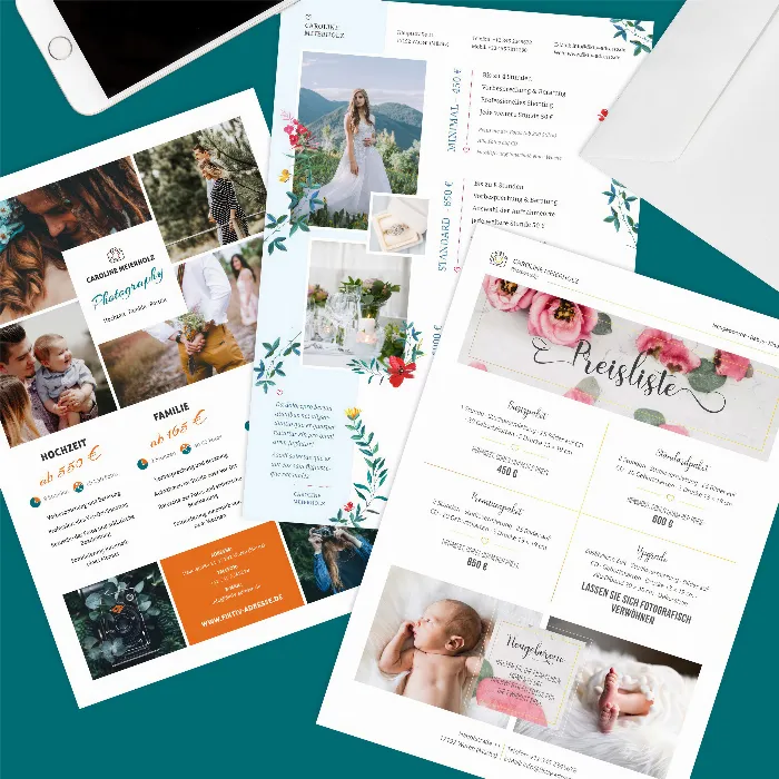 Plantillas de listas de precios para fotógrafos - Photoshop, InDesign, Word, Affinity Publisher