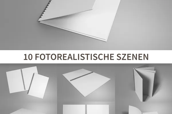 Modello per brochure rilegate in formato verticale con copertina rigida e spirale.