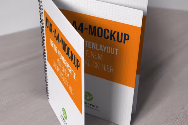 Mockup for portrait format hardcover brochures with spiral binding