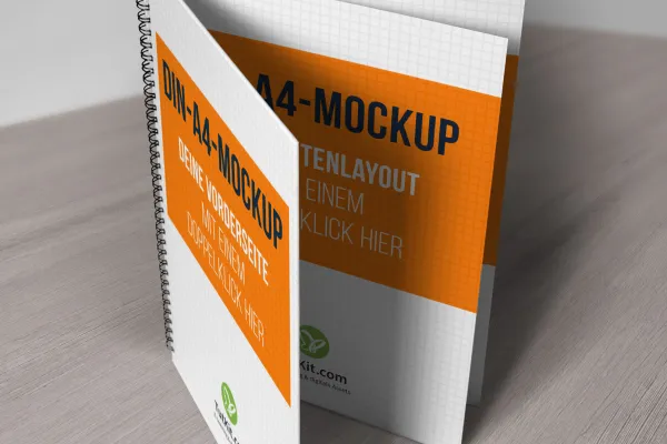 Mockup per brochure con copertina rigida in formato verticale con rilegatura a spirale.