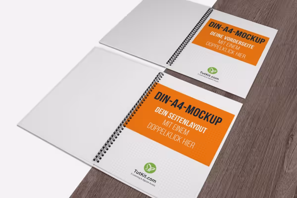 Mockup for portrait format hardcover brochures with spiral binding