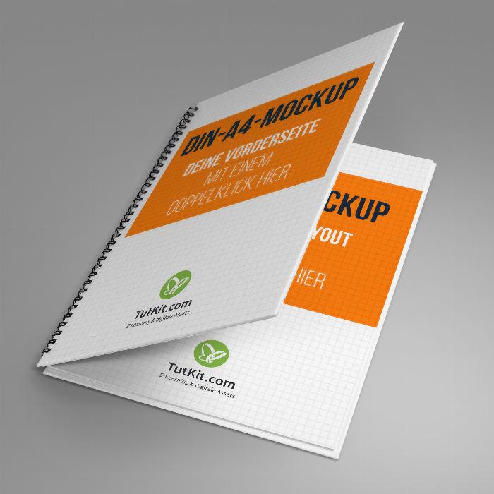 Mockups for hardcover brochures in portrait format with spiral binding