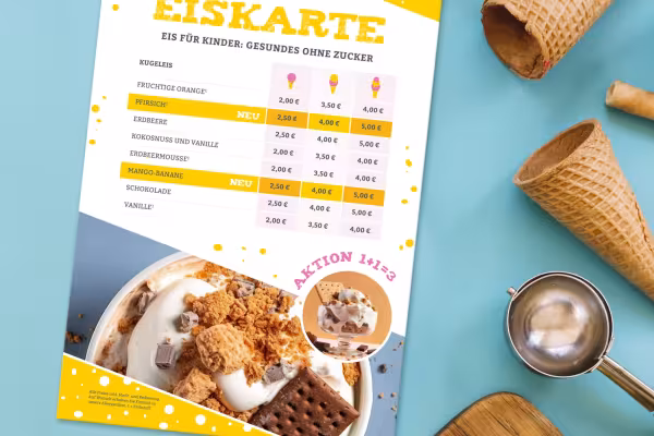 Jäätelökorttipohja muokattavaksi InDesignissa, Photoshopissa ja Wordissä.