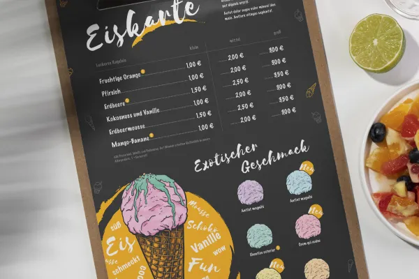 Eiskarten-Vorlage zur Bearbeitung in InDesign, Photoshop und Word