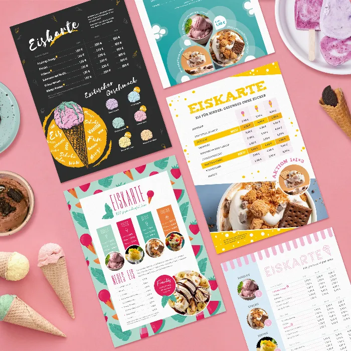 Luoda jäätelökortteja - mallit InDesigniin, Photoshopiin, Affinity Publisheriin, Affinity Photoon ja Wordiin