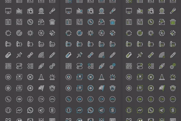 Interface-Icons für Webseiten und Apps in verschiedenen Farben