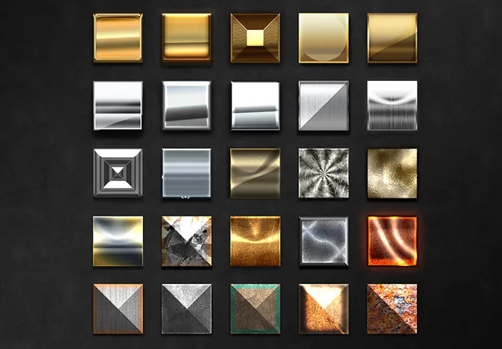 Stili Photoshop per effetti metallici distintivi.