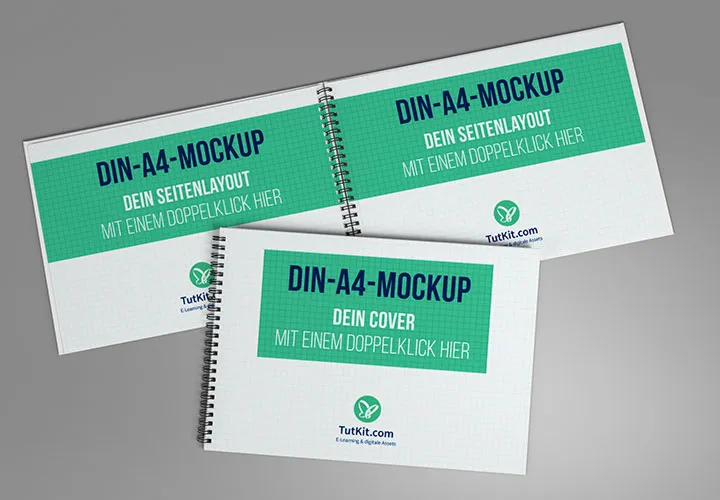 Mockups til hardcover brochurer i liggende format med spiralbinding