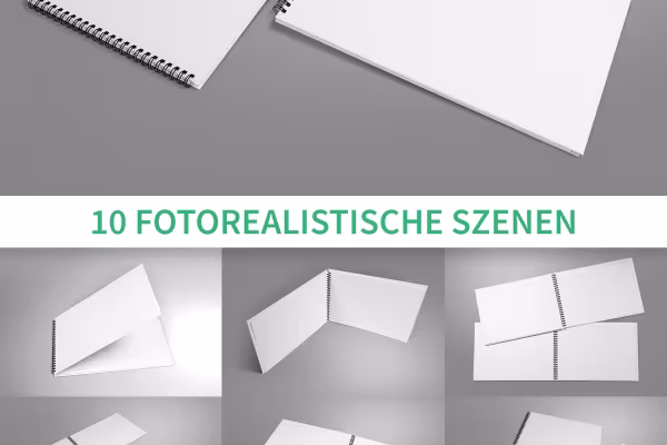 Mockup for landscape format hardcover brochures with spiral binding