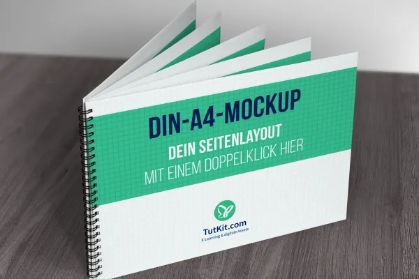 Mockup untuk brosur hardcover horizontal dengan jilidan spiral.