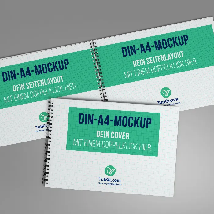 Mockup untuk brosur hardcover dalam format horizontal dengan spiral binding
