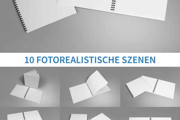 Mockup for firkantet format hardcover brochure med spiralbinding