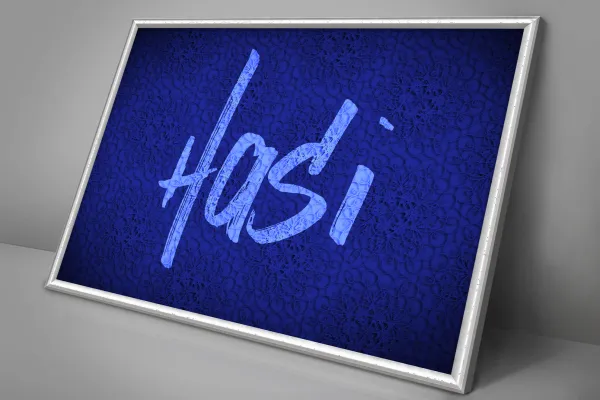 Lettering against a blue background with ornaments