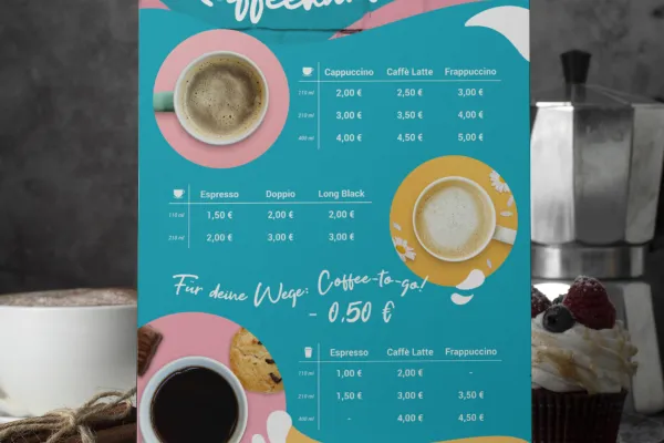 Modèle de carte de café à modifier dans InDesign, Photoshop et Word
