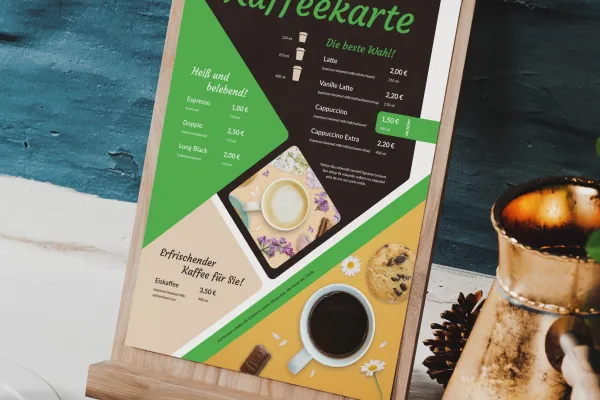 Πρότυπο κάρτας καφέ για επεξεργασία σε InDesign, Photoshop και Word.