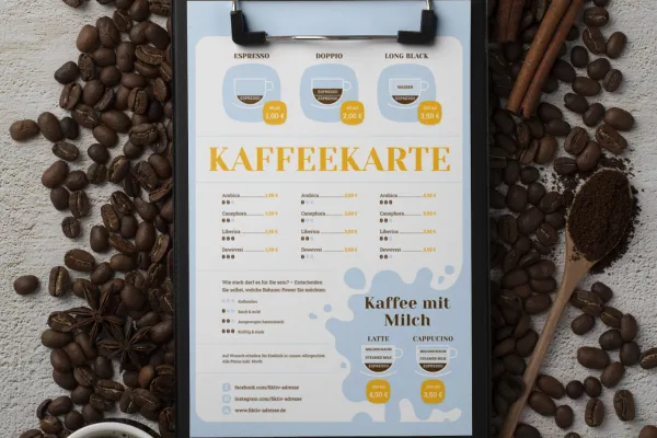 Modèle de carte de café à éditer dans InDesign, Photoshop et Word