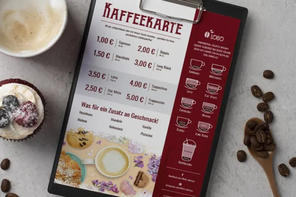 Kaffekarten-Vorlage zur Bearbeitung in InDesign, Photoshop und Word